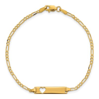 14K Yellow Gold Figaro Cut-Out Heart ID Bracelet – view 5