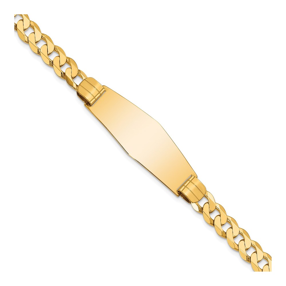 14K Polished Solid Chain/solid Plate Curb Link Soft Diamond Shape 37.5x14mm Plate 8 Inch Id Bracelet with Lobster Clasp