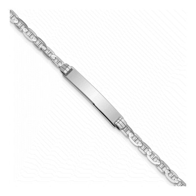 14K White Gold Anchor Link ID Bracelet
