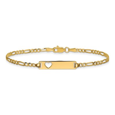 14K Yellow Gold Figaro Heart ID Bracelet – view 3