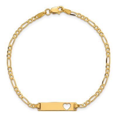 14K Yellow Gold Figaro Heart ID Bracelet – view 5