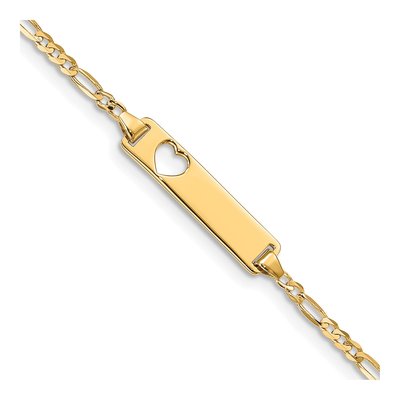 14K Yellow Gold Figaro Heart ID Bracelet