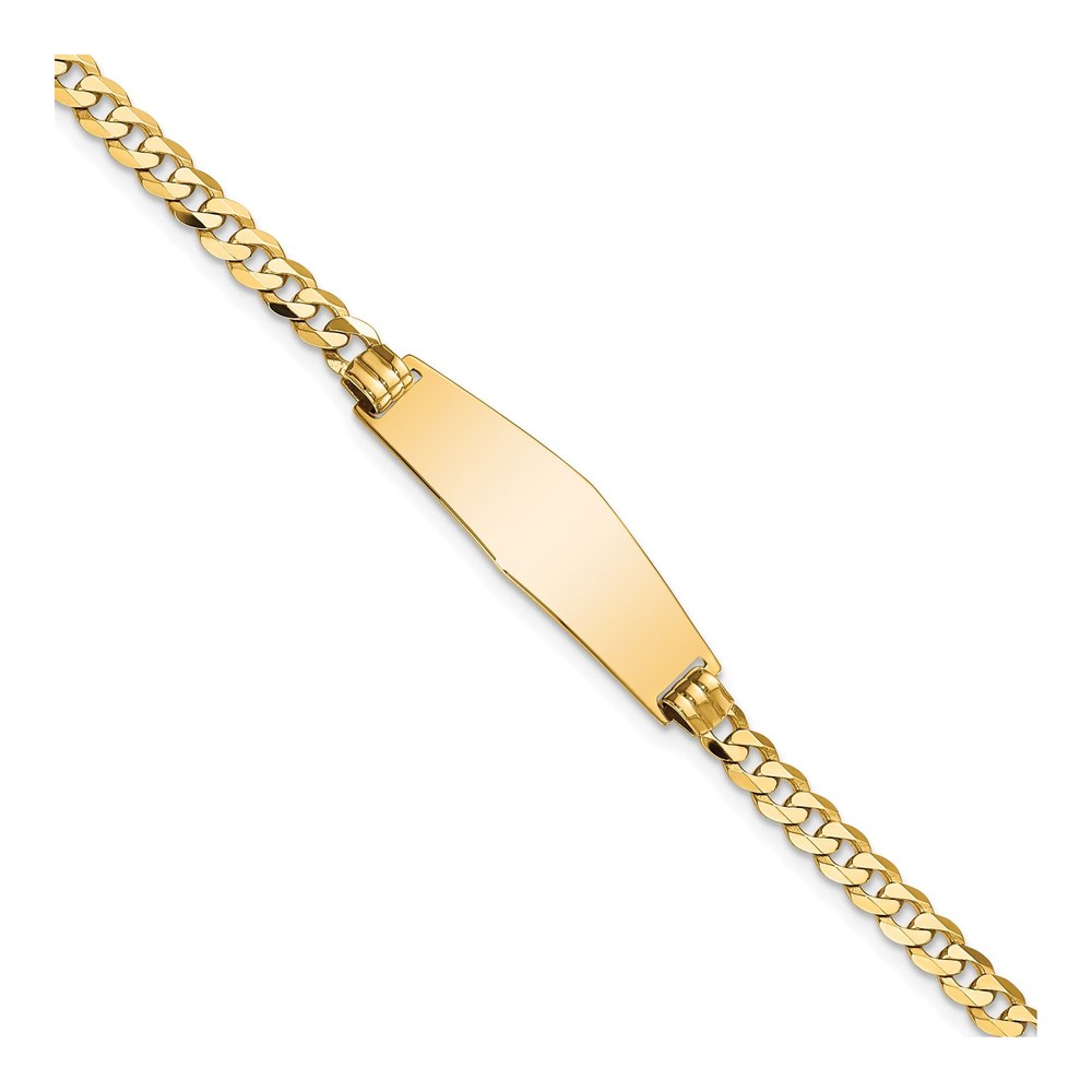 14K Polished Solid Chain/solid Plate Flat Curb Link Soft Diamond Shape 28x9.8mm Plate 8 Inch Id Bracelet with Lobster Clasp