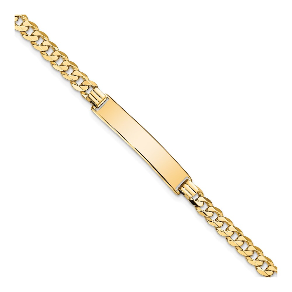 14K Gold Flat Curb Link ID Bracelet 7"