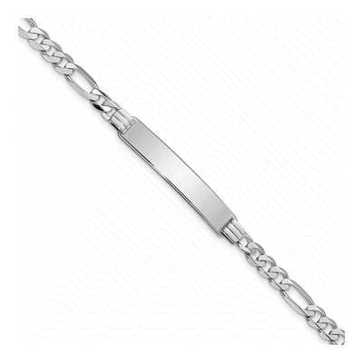 14K White Gold Figaro ID Bracelet