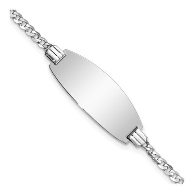 14K White Gold Curb Link Oval ID Bracelet