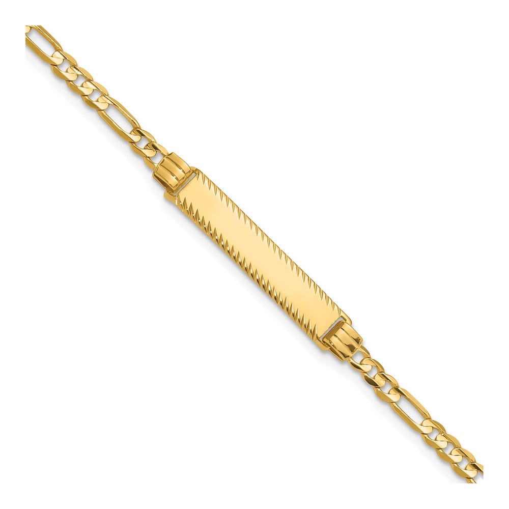 14K Polished Solid Chain/solid Plate 3.0mm Figaro Link Diamond-Cut 27x5.5mm Plate 8 Inch Id Bracelet with Lobster Clasp
