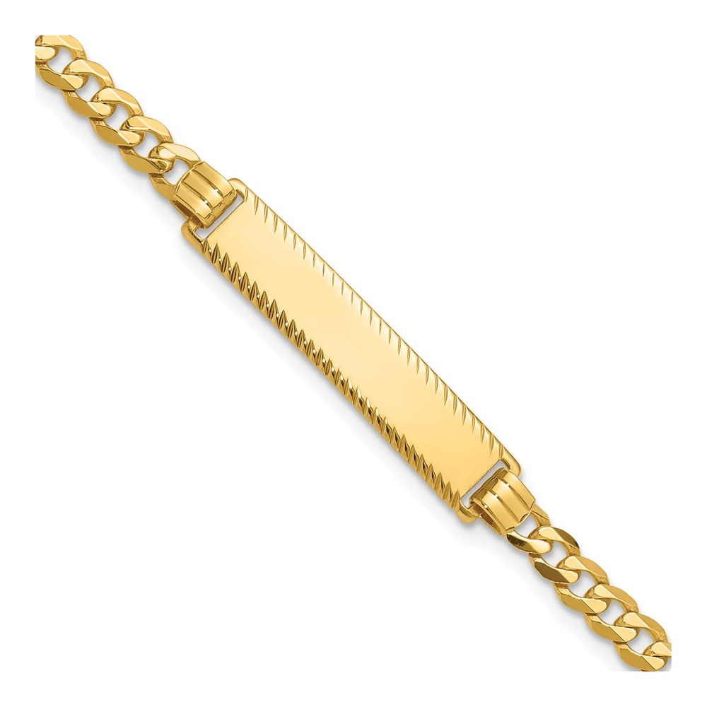 14K Yellow Gold Curb Link Diamond-Cut Plate ID Bracelet