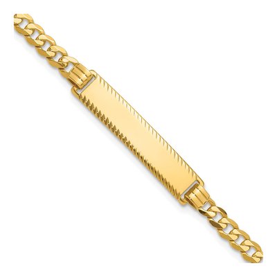 14K Yellow Gold Curb Link Diamond-Cut Plate ID Bracelet