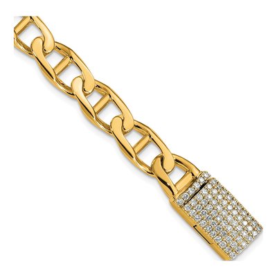 14K Yellow Gold 9mm Diamond Anchor Chain Bracelet