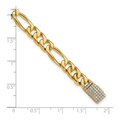 14K Yellow Gold 7mm Diamond Figaro Chain Bracelet – view 3