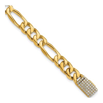 14K Yellow Gold 7mm Diamond Figaro Chain Bracelet