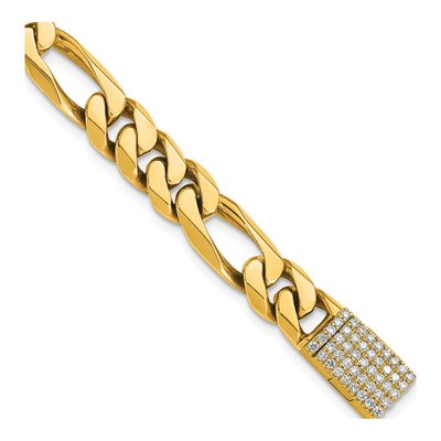 14K Yellow Gold 8mm Diamond Figaro Chain Bracelet
