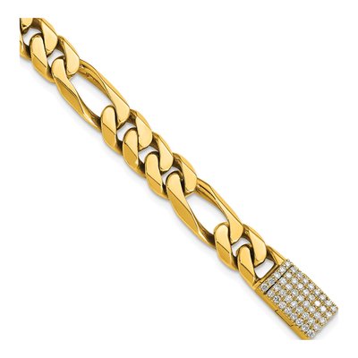 14K Yellow Gold 8mm Diamond Figaro Chain Anklet
