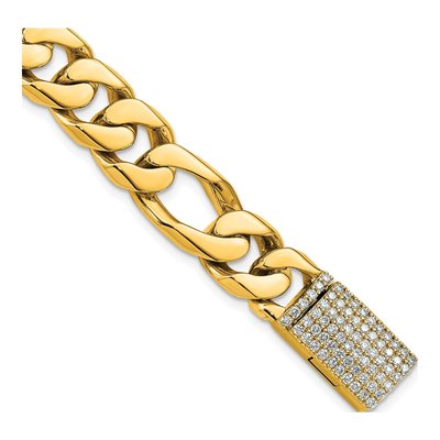14K Yellow Gold 10mm Diamond Figaro Chain Bracelet
