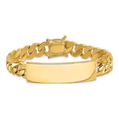 14K Gold Engravable Curb ID Bracelet 8in 14mm – view 3