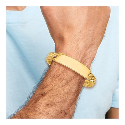14K Gold Engravable Curb ID Bracelet 8in 14mm – view 4