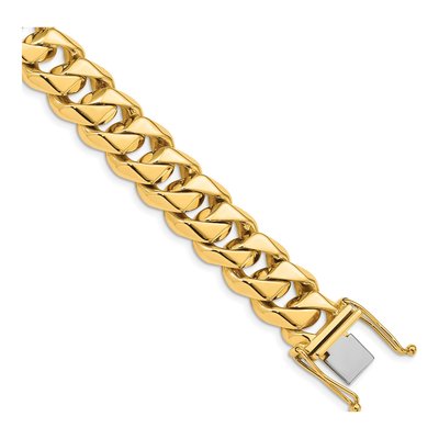 14K Yellow Gold 14mm Fancy Curb Chain Bracelet