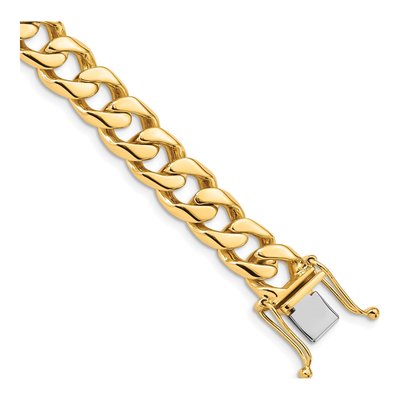 14K Yellow Gold 9.7mm Flat Beveled Curb Chain Bracelet