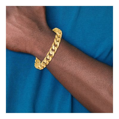14K Yellow Gold 10.6mm Flat Beveled Curb Chain – view 3