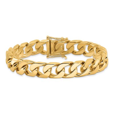 14K Yellow Gold 12mm Flat Beveled Curb Chain Bracelet – view 3