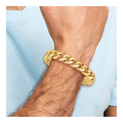 14K Yellow Gold 12mm Flat Beveled Curb Chain Bracelet – view 4