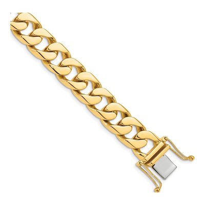 14K Yellow Gold 12mm Flat Beveled Curb Chain Bracelet