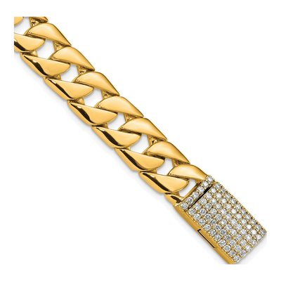 14K Yellow Gold 10.2mm Fancy Curb Diamond Link Chain Bracelet