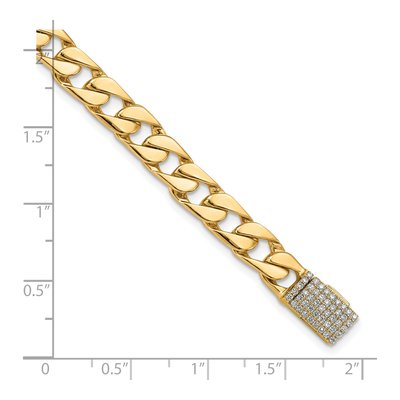 14K Yellow Gold 6.5mm Fancy Curb Diamond Link Chain Bracelet – view 3