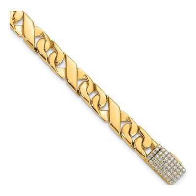 14K Yellow Gold 6.7mm Diamond-Clasp Fancy Link Chain Bracelet