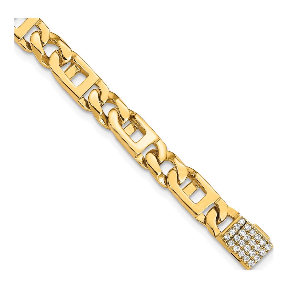 14K Hand-Polished 5.9mm Fancy Link 1.75 Carat Diamond Clasp 7 Inch Bracelet
