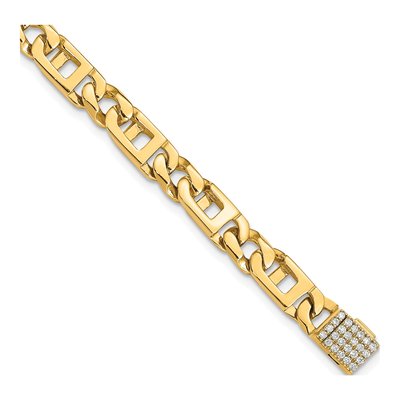 14K Yellow Gold 5.9mm Diamond Fancy Link Chain Bracelet