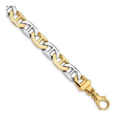 14K Two-Tone Gold 8mm Anchor Flat Fancy Link Chain Bracelet