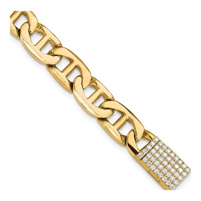 14K Yellow Gold 8mm Diamond-Clasp Anchor Chain Bracelet