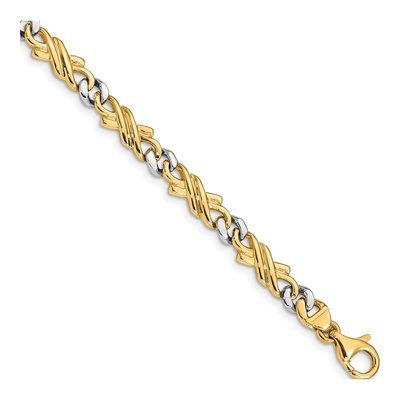 14K Two-Tone Gold 6mm Fancy Link Chain Bracelet