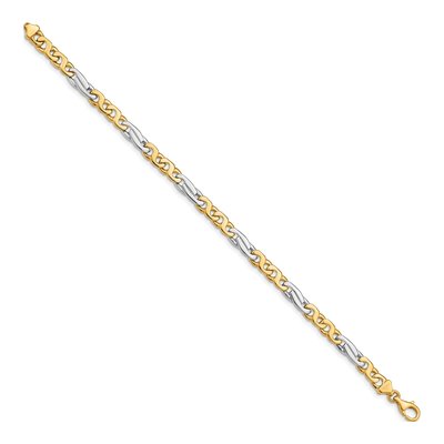 14K Two-Tone Gold 6mm Fancy Link Chain Bracelet – view 2