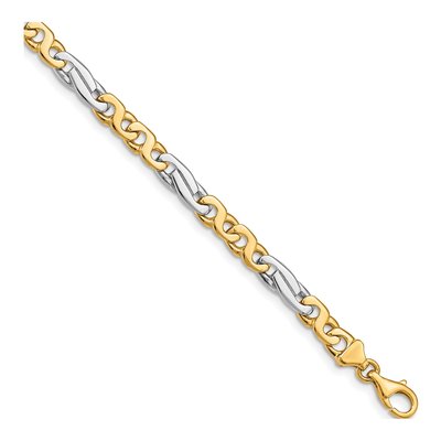 14K Two-Tone Gold 6mm Fancy Link Chain Bracelet