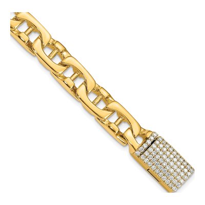 14K Yellow Gold 8.5mm Diamond-Clasp Fancy Link Chain Bracelet