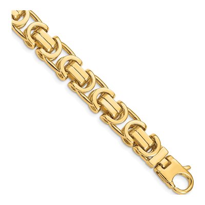 14K Yellow Gold 10.1mm Hand Byzantine Fancy Link Chain Bracelet