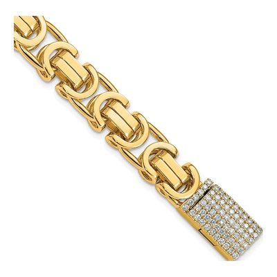 14K Yellow Gold 10.1mm Diamond-Clasp Fancy Link Chain Bracelet