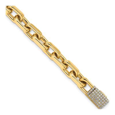 14K Yellow Gold 7mm Diamond-Clasp Cable Chain Bracelet