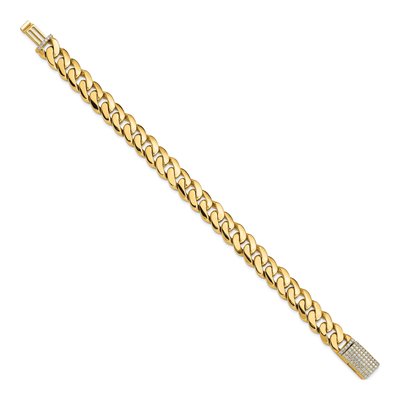 14K Yellow Gold 10.75mm Diamond Curb Fancy Link Chain Bracelet – view 2