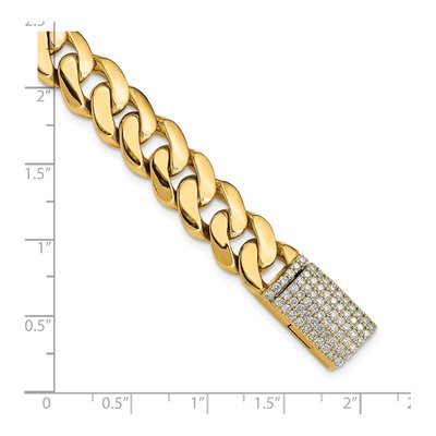 14K Yellow Gold 10.75mm Diamond Curb Fancy Link Chain Bracelet – view 3