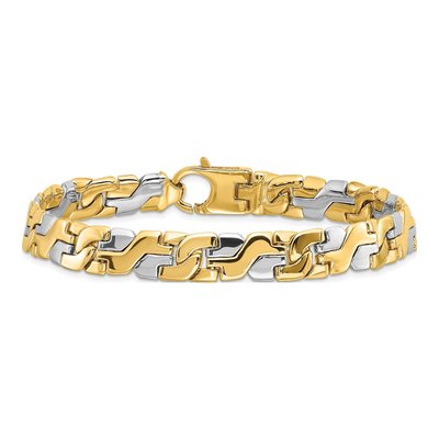 14K Two-Tone Gold 8.8mm Fancy Link Chain Bracelet – view 3