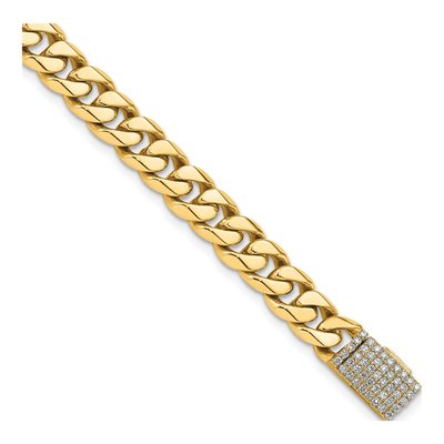 14K Yellow Gold 7mm Diamond-Clasp Miami Link Chain Bracelet