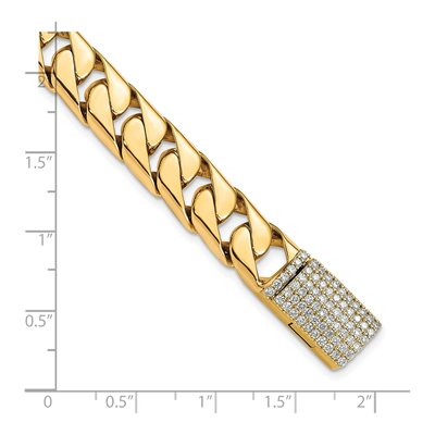 14K Yellow Gold 10.2mm Diamond Round Curb Chain Bracelet – view 3