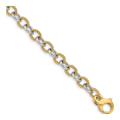 14K Two-Tone Gold 6.5mm Fancy Link Chain Bracelet