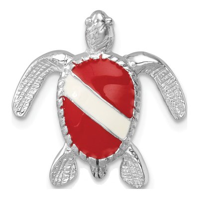 Sterling Silver Crystal Dive Flag Turtle Slide Pendant