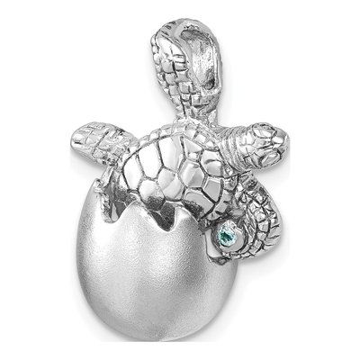 Sterling Silver Crystal Moveable Turtle Egg Pendant – view 5