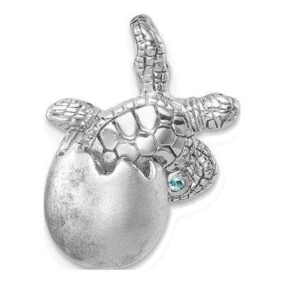 Sterling Silver Crystal Moveable Turtle Egg Pendant